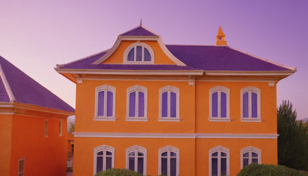 House in the park at sunset. Tinted image. Spainの素材