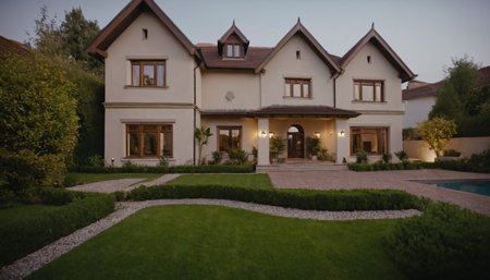 Luxury house in the garden with beautiful landscaped garden.の素材