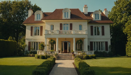 Beautiful mansion in the garden. Beautiful villa in the park.の素材