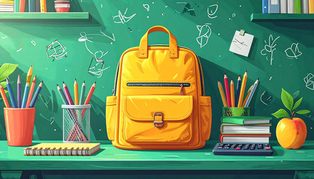 Back to school background with school supplies and stationery. Vector illustrationの素材