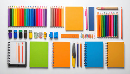 Set of school supplies on white background. Back to school concept.の素材