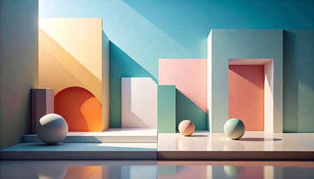 3d rendering abstract geometric forms. Minimal scene with geometrical figures. 3d render illustrationの素材