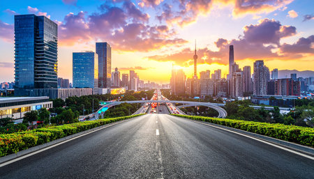 Asphalt road and modern city skyline in Shenzhen,China.の素材