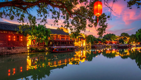 Night view of the ancient city of Hoi An, Vietnam.の素材