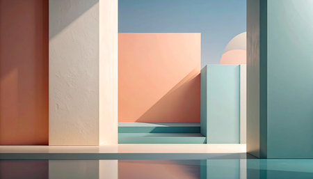 3d render of abstract geometric background. Modern minimalistic interior design.の素材