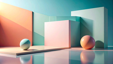 3d rendering of abstract geometric forms. Minimal scene with podium for product presentation.の素材