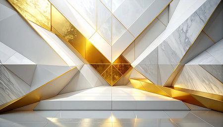 3d render, abstract geometric background, golden and white marble, 3d illustrationの素材