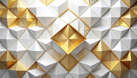 3d rendering of abstract geometric shapes in golden and white colors.の素材