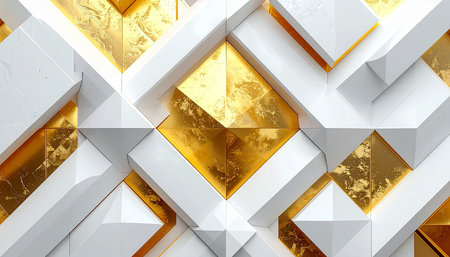 3d illustration, abstract geometric background, golden and white, modern patternの素材