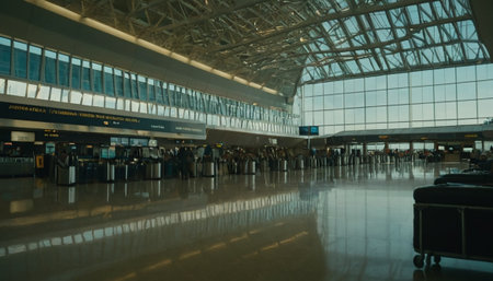 Interior of the airport terminal. Passengers are waiting for their flight.の素材