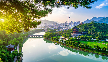 Beautiful architecture building exterior cityscape of taipei city in Taiwanの素材