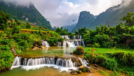 Beautiful waterfall in the jungle of Vietnam, Vang Viengの素材