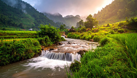 Mountain river in the morning at Chiang Mai, Thailand.の素材