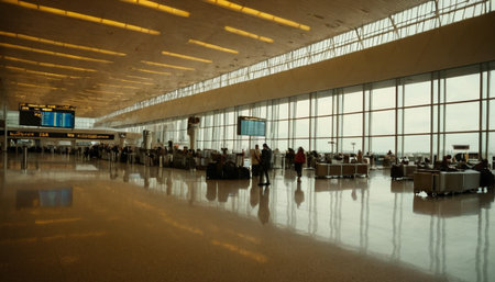 interior of the airport with passengers waiting for their flight, motion blurの素材