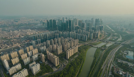 Aerial view of urban architecture in Suzhou, Jiangsu Provinceの素材