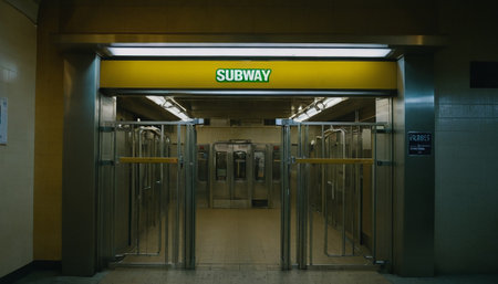 Entrance to a subway station in the evening. Shallow depth of fieldの素材