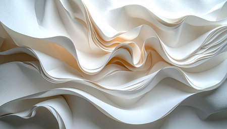 3d render, abstract background with wavy folds of white paperの素材