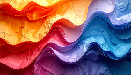 abstract multicolor background of crumpled paper with wavesの素材
