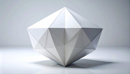 3d rendering of white polygonal object with shadow on white backgroundの素材