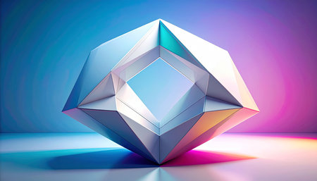 3d render of abstract geometric shape, polygonal object on blue backgroundの素材