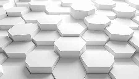 Abstract 3d rendering of white hexagons. Background with hexagons.の素材