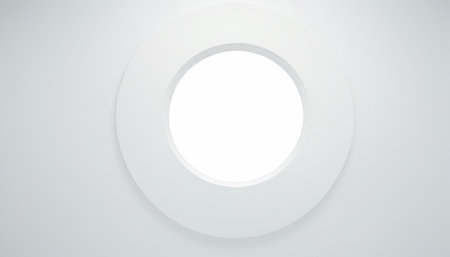 Round white window on a white wall. 3d rendering mock upの素材
