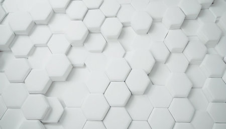 White hexagon background. 3d rendering, 3d illustration.の素材
