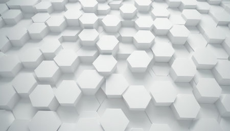 Abstract 3d rendering of white hexagons background. Wall of hexagons.の素材