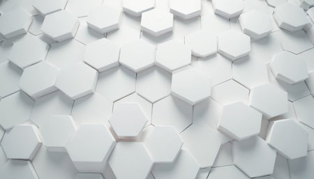 Abstract white hexagon background. 3d render of hexagon textureの素材