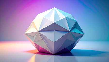3d render of polygonal crystal on colorful background with lightの素材