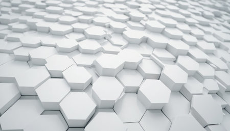 Abstract white hexagon background. 3d render illustration. Wall of hexagons.の素材