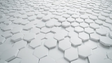 White hexagon background. 3d rendering, 3d illustration.の素材