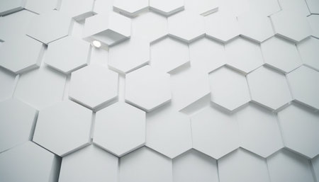 White hexagon background. 3d rendering, 3d illustration.の素材