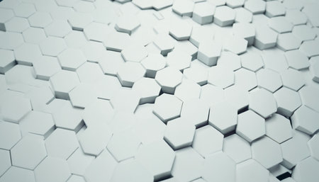 Abstract 3d rendering of white hexagons. Computer generated background.の素材