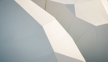 Low angle view of white polygonal origami abstract background.の素材