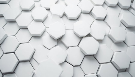 Abstract white hexagon background. 3d render illustration. Futuristic hexagon background.の素材