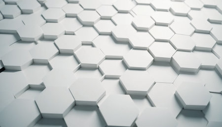 Abstract white hexagon background, 3d render illustration with selective focusの素材