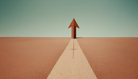 Conceptual 3D illustration of arrow pointing to the right, over blue sky backgroundの素材