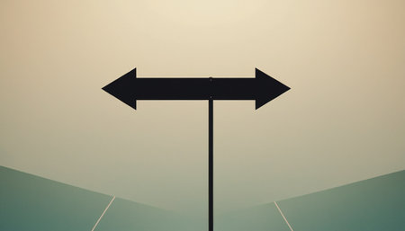 Blank directional signpost on blue sky background. Copy space.の素材