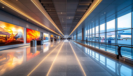 Interior of the airport terminal at night, Beijing, China.の素材