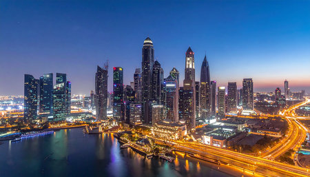 Dubai downtown in Dubai, United Arab Emirates. Dubai was the fastest developing city in the world between 2002 and 2008.の素材