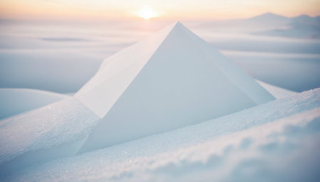 White pyramid in the snow in the mountains. Beautiful winter landscape.の素材