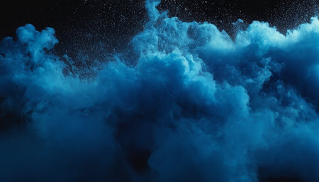 Blue cloud of smoke on a black background. 3d rendering, 3d illustration.の素材