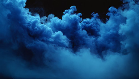 Blue cloud of smoke on a black background. Design element for Halloween.の素材