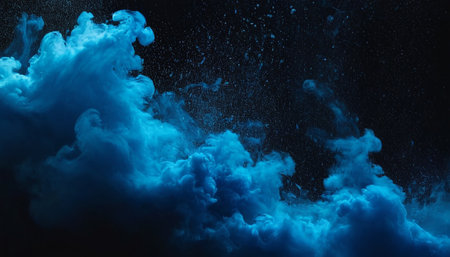 Abstract blue cloud of smoke on a black background. 3d renderingの素材