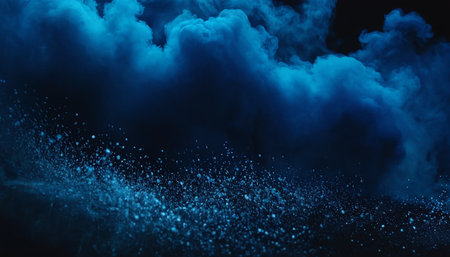 abstract blue smoke on black background, 3d illustration, horizontalの素材