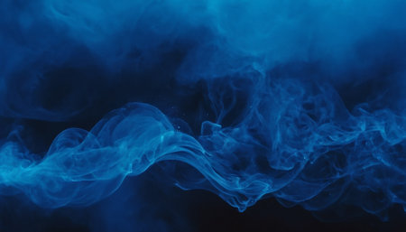 Blue smoke on black background. Abstract smoke moves on a black backgroundの素材