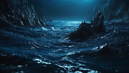 Fantasy seascape. 3D illustration of fantasy seascape.の素材