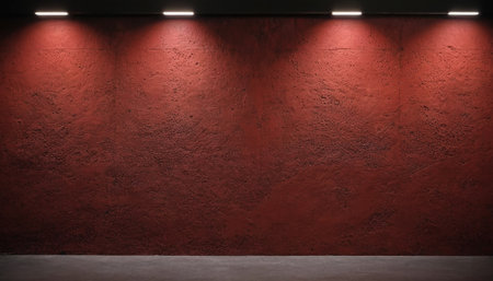Red wall with spotlights and concrete floor. 3D Renderingの素材