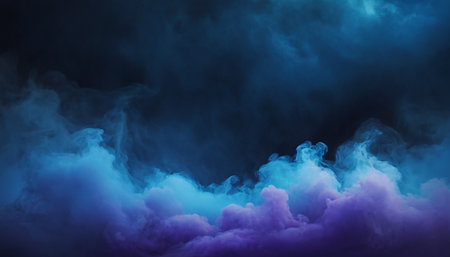 Clouds of blue and purple smoke on a black background. Design elementの素材